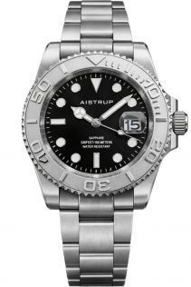 Aistrup herrklocka med svart urtavla, vridbar ring och stållänk | AIW8801