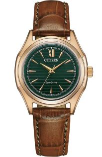 Citizen Eco-Drive damklocka med grön urtavla och läderrem | FE2113-16X