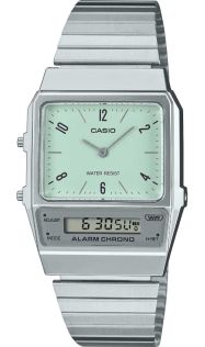 Casio Vintage Ana-Digi-klocka med mintgrön urtavla och kromfinish | AQ-800E-3AEF