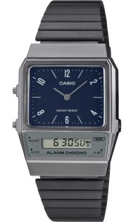 Retro dubbel display med marinblå rutmönstrad urtavla och jonpläterat armband | AQ-800EB-2AEF