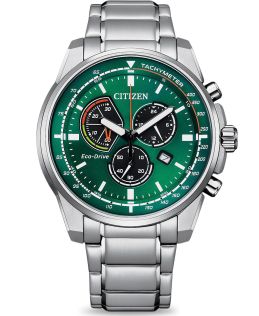 Citizen Eco-Drive sportklocka med kronograf, grön urtavla och tachymeterskala | AT1190-87X