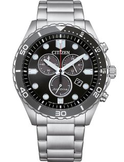 Citizen Eco-Drive kronograf i stål med H500 urverk och svart urtavla | AT2568-82E
