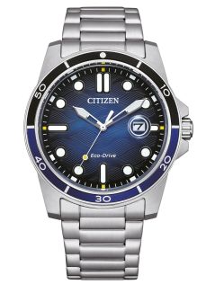 Citizen Eco-Drive herrklocka i stål | Blå våg urtavla med dykarbezel | AW1810-85L