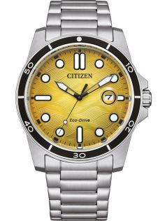 Citizen Eco-Drive sportklocka i stål med J810 urverk och gul urtavla | AW1816-89X