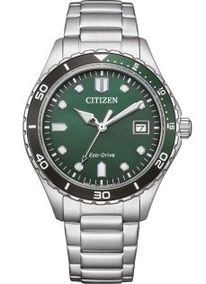 Citizen Eco-Drive unisex klocka i stål | Grön urtavla med dykarbezel | AW1828-80X
