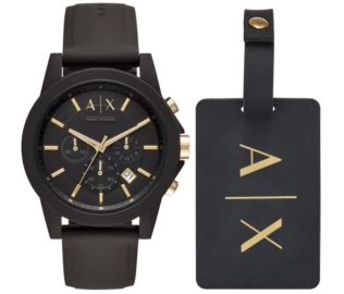 Silikonarmband, kronograf och elegans... i svart - Armani Exchange Luggage Gift Set AX7105