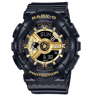 Svart och guld mekanisk Baby-G med växeldesign och sportstil | BA-110X-1AER