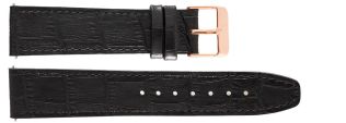 Svart läderarmband med spänne i rödguld - 20mm Leather Strap Black Croco Rosegold IHS1004