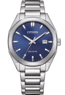 Citizen Eco-Drive herrklocka i stål | 38mm slimmad design med blå solstråle urtavla | BM7620-83L