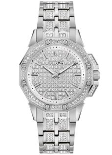 Bulova Octava Crystal damklocka med kristallbesatt urtavla och stållänk | 96L305