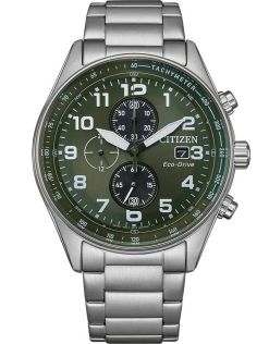 Citizen sportklocka med Eco-Drive kronograf och militärgrön urtavla | CA0770-72X