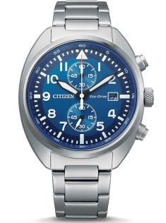 Citizen kronograf herrklocka med Eco-Drive och blå urtavla i rostfritt stål | CA7040-85L