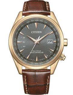 Citizen Eco-Drive radio-styrt herrklocka | Roséfärgat stål med brunt läderband | CB0273-11H