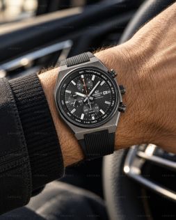 Casio herrklocka i gunmetal med svart urtavla, solenergi, kronograf och safirglas i 38mm