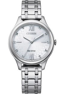 Citizen elegant damklocka med Eco-Drive och mönstrad urtavla i rostfritt stål | EM0500-73A