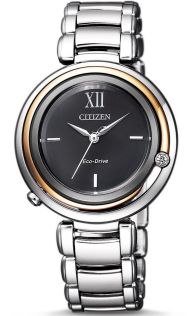 Citizen L Collection damklocka med äkta diamant | Slank Eco-drive klocka med svart urtavla och sex månaders gångreserv | EM0658-87E