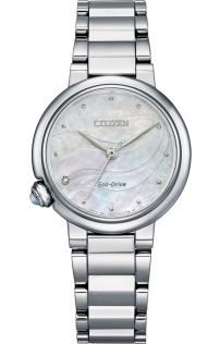 Citizen Eco-drive damklocka med diamant och pärlemor | Elegant stålklocka med ädelsten i kronan och sex månaders gångreserv | EM0910-80D