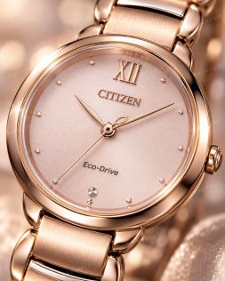 Roséguldfärgad Citizen damklocka med solenergi, safirglas och diamant i 28mm
