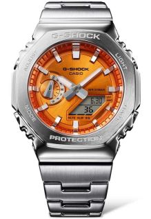 Orange urtavla G-Shock med stålram och digital-analog tidmätare | GM-2110D-4AER