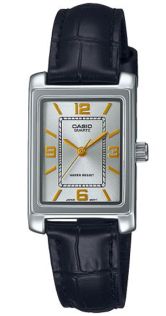 Casio Vintage rektangulär damklocka med svart läderrem | LTP-1234PL-7A2EF
