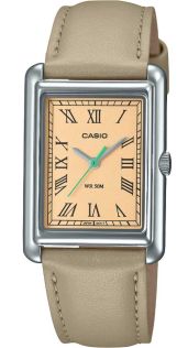 Kvadratisk damklocka med laxröd urtavla, romerska siffror och läderarmband | LTP-B165L-5BVEF