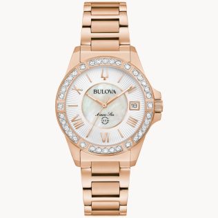 Bulova Marine Star damklocka med pärlemorskiva, diamanter och roséguldfinish | 98R295