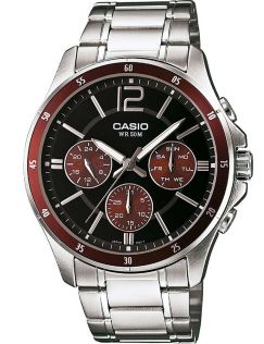 Neobrite svart Casio med trippel sub-dial och luminös chronograf | MTP-1374PD-5AVEF