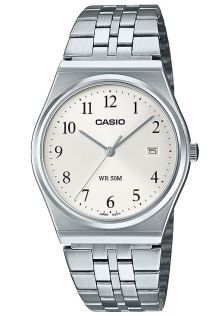 1980-talsinspirerad ultraslimmad Casio-klocka med silverfärgad urtavla | MTP-B145D-7BVEF