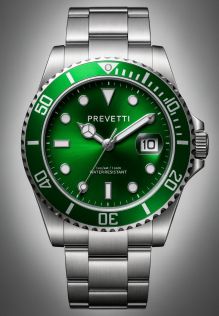 10 bar vattentäthet, grön urtavla och silverfärgat armband - Prevetti ProDiver PR13004