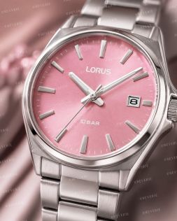 Lorus damklocka i stål med rosa urtavla 34mm