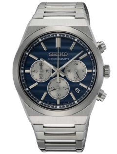 Snygg herrklocka med svart urtavla och silverfargade detaljer Seiko SGG715P1 Silver rostfri stal herrklocka