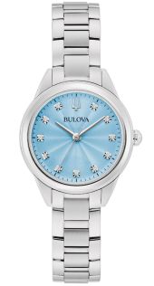 Elegant damklocka från Bulova med ljusblå urtavla och 11 diamanter i rostfritt stål - Sutton Collection | 96P250
