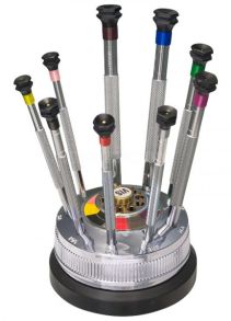 Skruvmejsel-set - Rotary Base with 9 screwdrivers, 0.6 - 3.0 mm, with Anti-Magnetic Blades and Spare Blades 212450