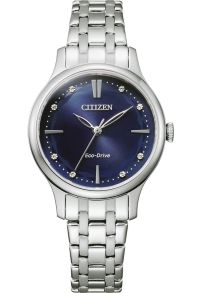 Citizen Eco-Drive damklocka i stål | Blå urtavla med kristallmarkörer | EM0890-85L
