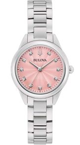 Elegant damklocka från Bulova med rosa urtavla och 11 diamanter i rostfritt stål - Sutton Collection | 96P249