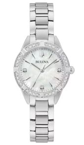 Elegant damklocka från Bulova med pärlemorsurtavla och 19 diamanter i rostfritt stål - Sutton Collection | 96R253