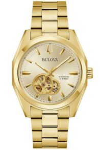 Elegant automatisk herrklocka från Bulova med öppen urtavla och guldfärgad finish - Surveyor Collection | 97A182
