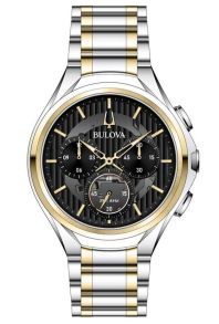 Bulova CURV kronograf herrklocka med svart urtavla och tvåfärgad stållänk | 98A301