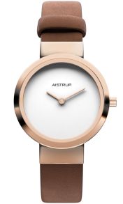 Elegant minimalistisk damklocka i roséfinish med vit urtavla och exklusivt brunt läderarmband designad för den sofistikerade kvinnan | AIW7609