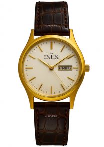 Herrur med armband av läder - Inex Mens Gold/White A12124-1D0I