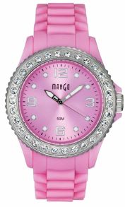 Ljusrött armbandsur för kvinnor, med kristaller - Mango Tutti Frutti Light Red Silver A68336-1P14KV