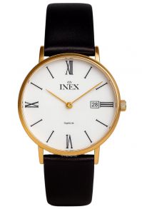 Klassiskt herrur med romerska siffror och armband av läder - Inex Mens Gold/White A69446D0KV