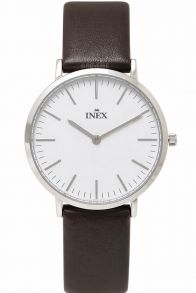 Enkelt och stilrent damur med brunt armband av läder - Inex Ladies Silver/White A69463S0I