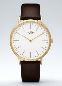 Herrklocka med brunt läderarmband - Inex Mens Gold/White A69464D0I - LQ2