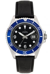 Armbandet är av läder, och svart - Inex Black A69512-2S5P