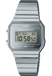 Slim vintage digital Casio-klocka i silverkrom och retrostil | A700WEV-7AEF