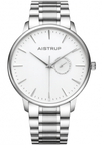 Elegant herrklocka med vit urtavla, datumvisning och rostfritt stålarmband i minimalistisk design | Aistrup Rounded Elegance AIW8201