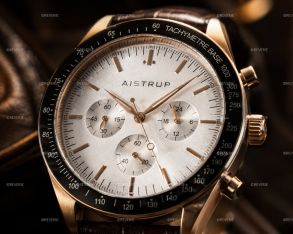 Aistrup AIW8702 Classic Sapphire Chronograph herrklocka med vit urtavla och brunt läderarmband | AIW8702