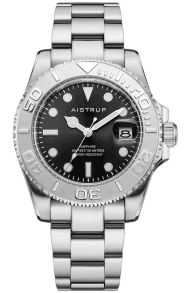 Aistrup herrklocka med svart urtavla, vridbar ring och stållänk | AIW8801