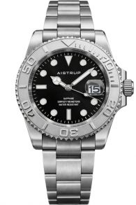 Aistrup herrklocka med svart urtavla, vridbar ring och stållänk | AIW8801